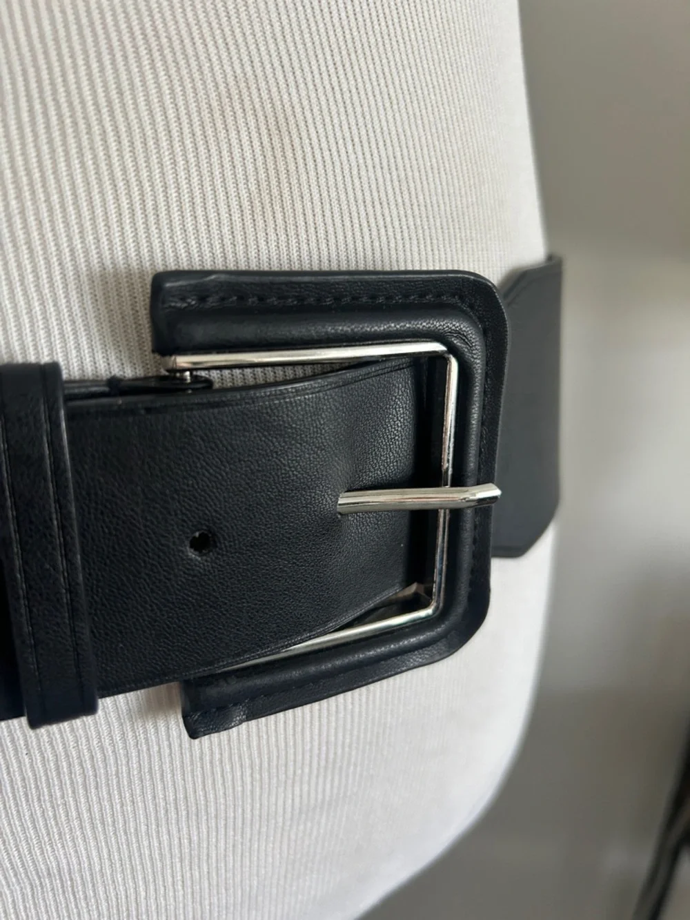 Nine West elastic M L Black Wide Women's Belt with Square Buckle - Picture 2 of 10